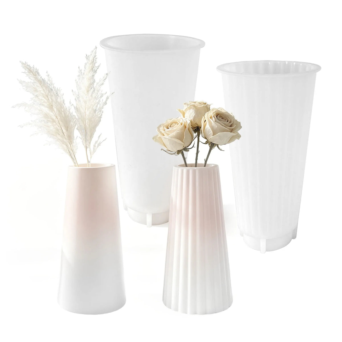 moule silicone vase artisanal décoration intérieure fleurs séchées plâtre motifs circulaires modernes minimalistes