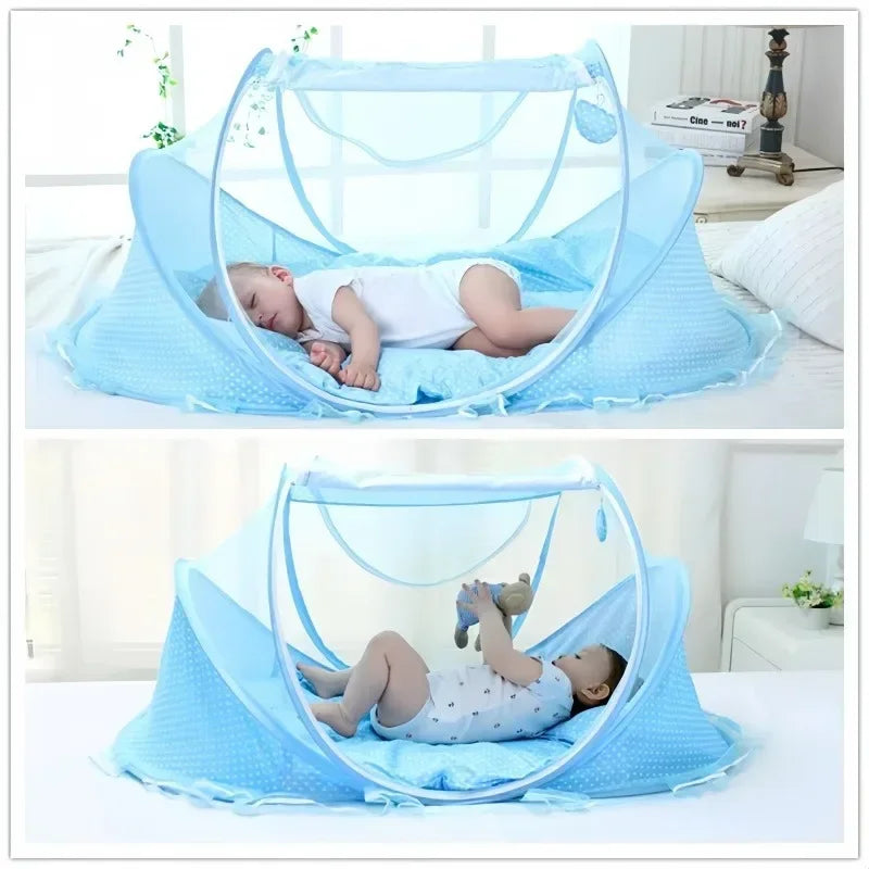 lit bébé pliable moustiquaire moderne pois blancs bleus portable extérieur campement voyage