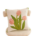 housse coussin brodée motif floral moderne poly coton décoration intérieure blanc vert bleu jaune