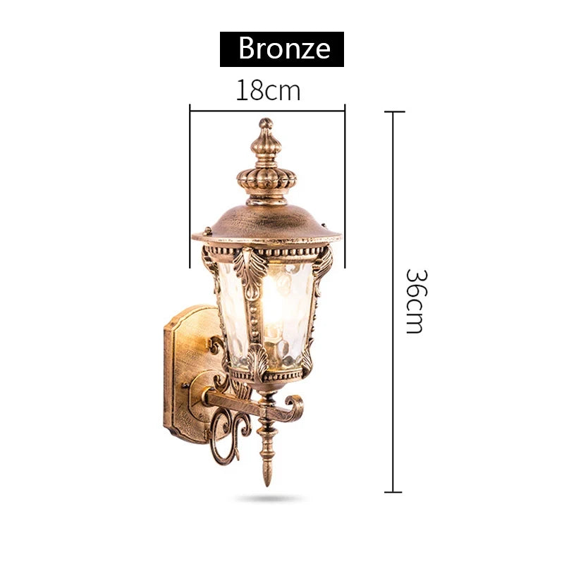 lampe murale classique ornements dorés transparente étanche bronze noir aluminium