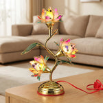 lampe poser dorée multicolore fleurs stylisées artisanal meditation maison vde 36cm