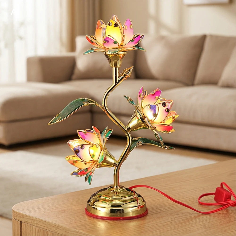 lampe poser dorée multicolore fleurs stylisées artisanal meditation maison vde 36cm