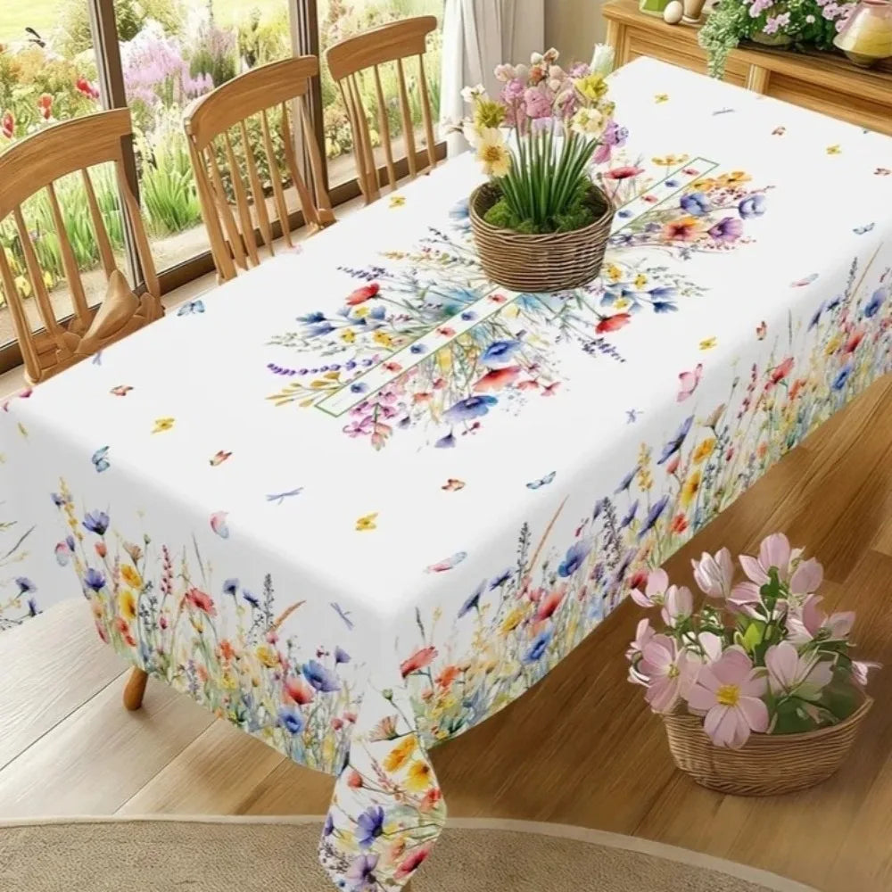 nappe polyester fleur coq campagne facile nettoyage rectangulaire pâques fête pastoral