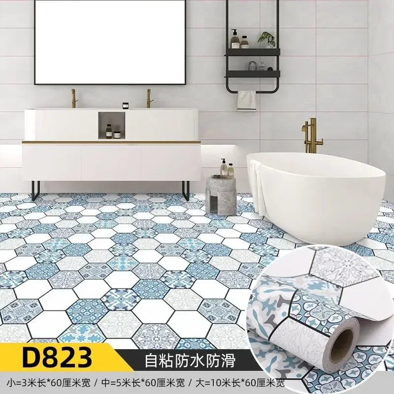 autocollant mural moderne motifs géométriques floraux rouleau blanc bleu gris