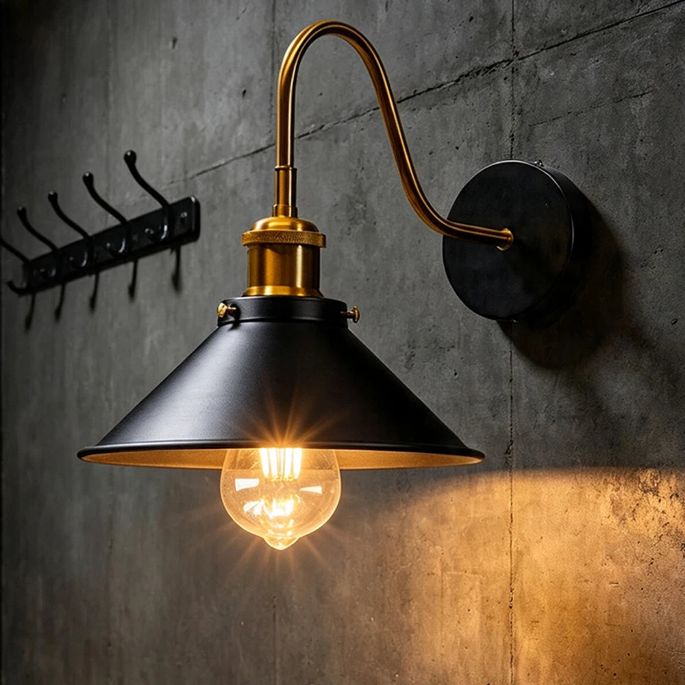 lampe murale industrielle vintage noir doré filaire chambre coucher étude salle bain