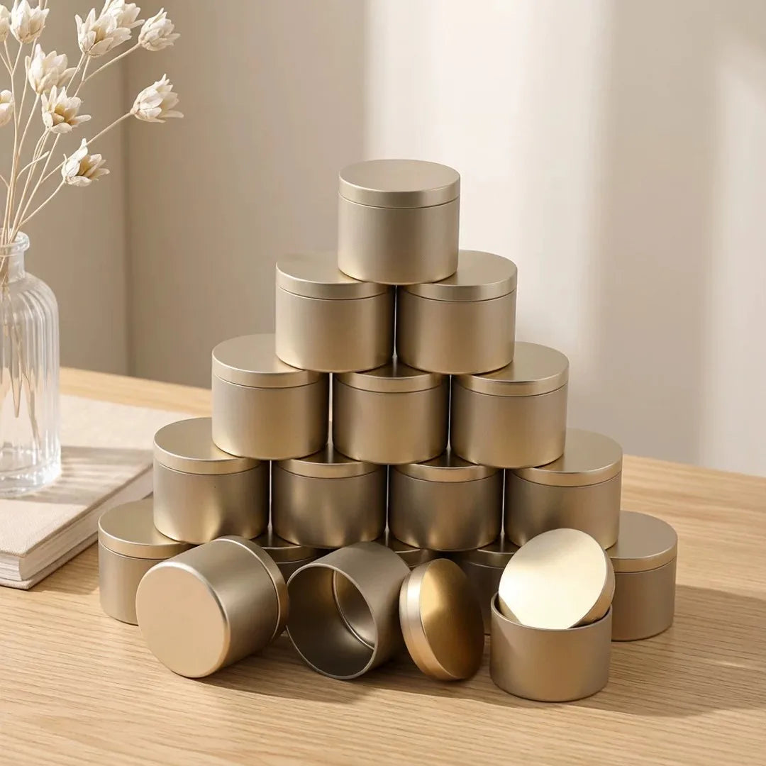 boîtes métal dorées texturées modernes bougies 4oz 8oz 24 pièces stockage artisanat cadeaux