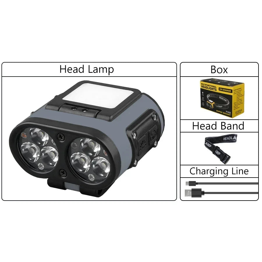 lampe frontale rechargeable led gris clip moderne sécurité équitation vtt nocturne aversion chargeur usb