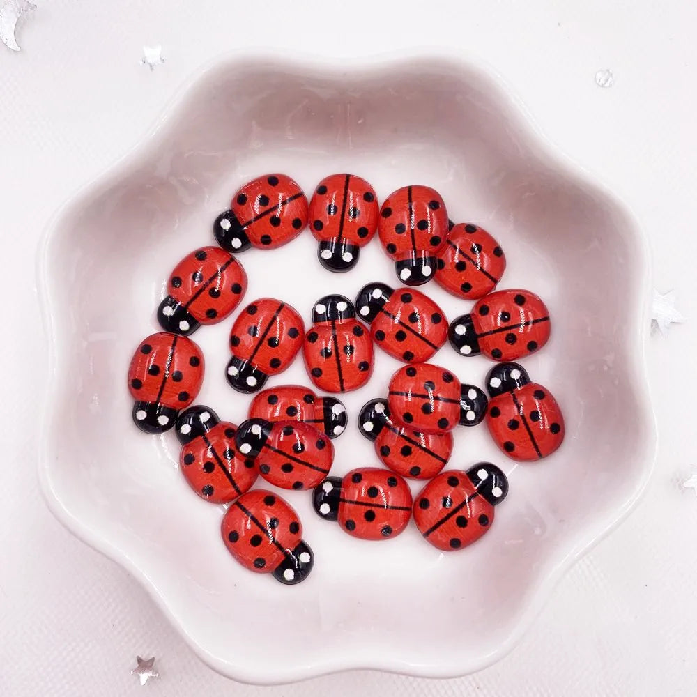 résine coccinelle rouge points noirs yeux blancs artisanal 9mm 13mm bricolage scrapbook décoration artisanat