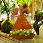 pot fleurs bateau métal vintage marron rustique compas succulentes decoratif