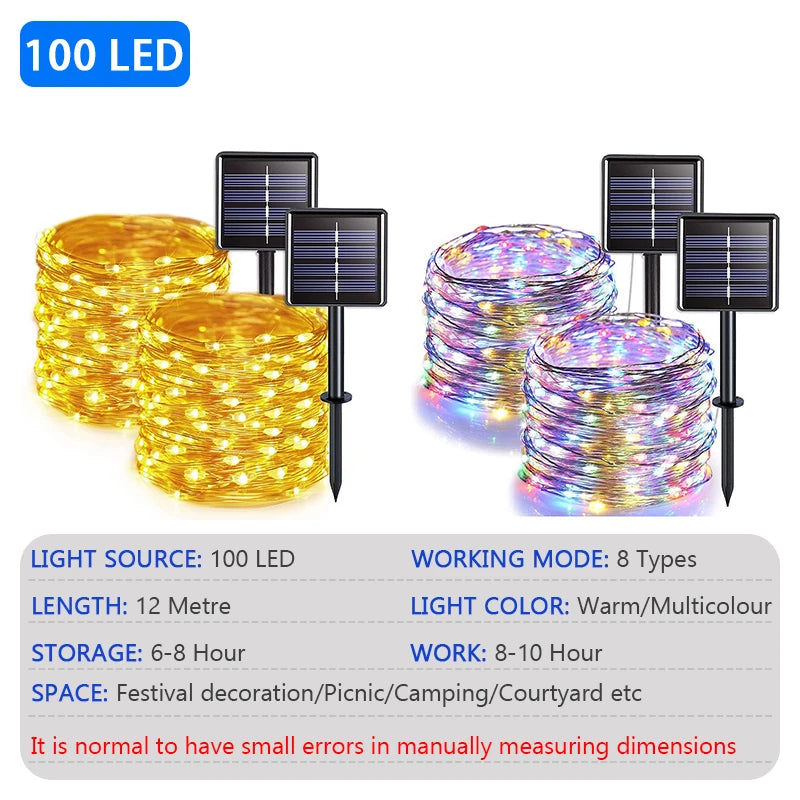 guirlande lumineuse solaire dorée 100 led 12m moderne piquet extérieur led multicolore ip65