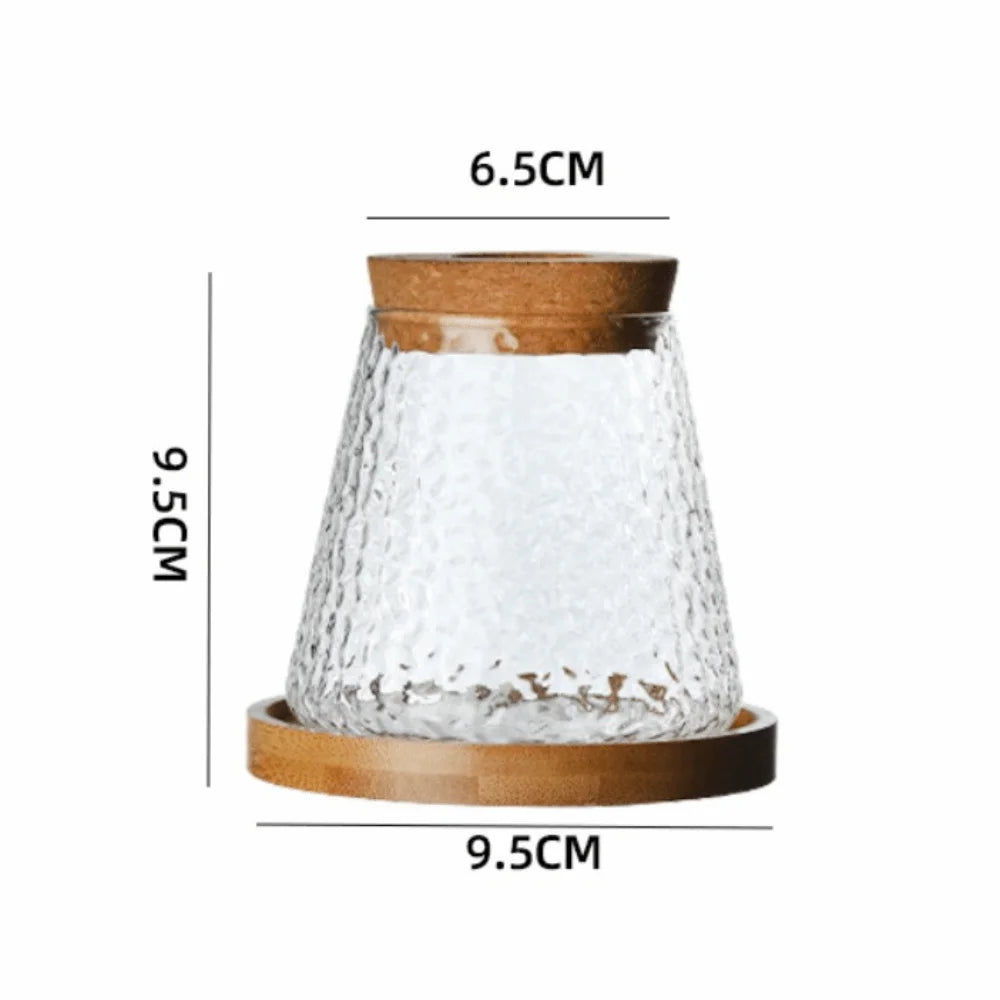 vase verre moderne transparent gravé couvercle liège opaque table