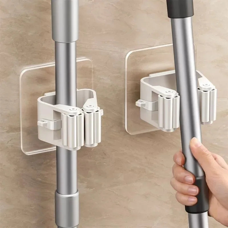 porte balai adhésif support rangement moderne outils ménagers gris clair fixations étagère murale abs