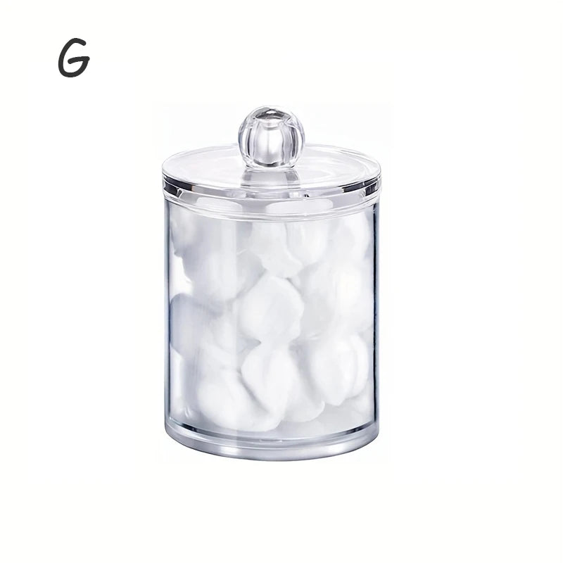 pot coton tige transparent moderne boite rangement couvercle bois respectueux environnement minimaliste organiser
