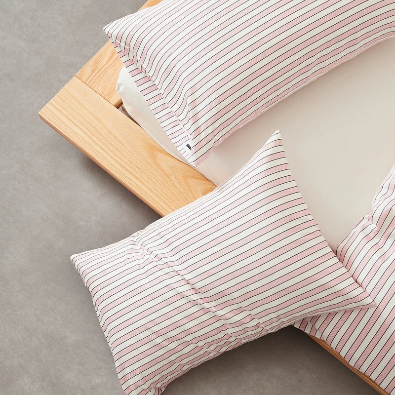 taies d'oreiller coton rayées 48x74cm blanc gris rose bleu minimaliste respectueux environnement maison lit