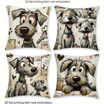 coussin chien mignon coeurs clés illustration cartoon blanc noir beige