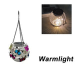 Lanterne solaire suspendue moderne papillons colorés chaîne métallique filet transparent patio jardinextérieur