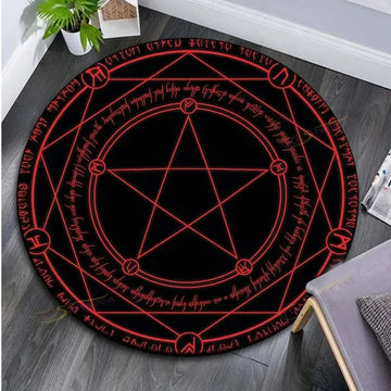 tapis rond décoratif mystique motif pentagramme géométrique moderne chambre enfant salon maison noir