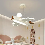 lampe suspendue avion forme moderne enfant blanche brun chaînes led salon chambre