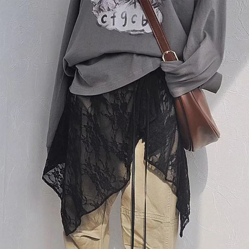 jupe superposée décontractée noir dentelle florale femme été mini transparente