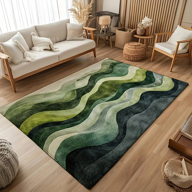 tapis moderne rayures ondulées vert gris imperméable antidérapant bain entrée cuisine exercice oriental 40x60cm