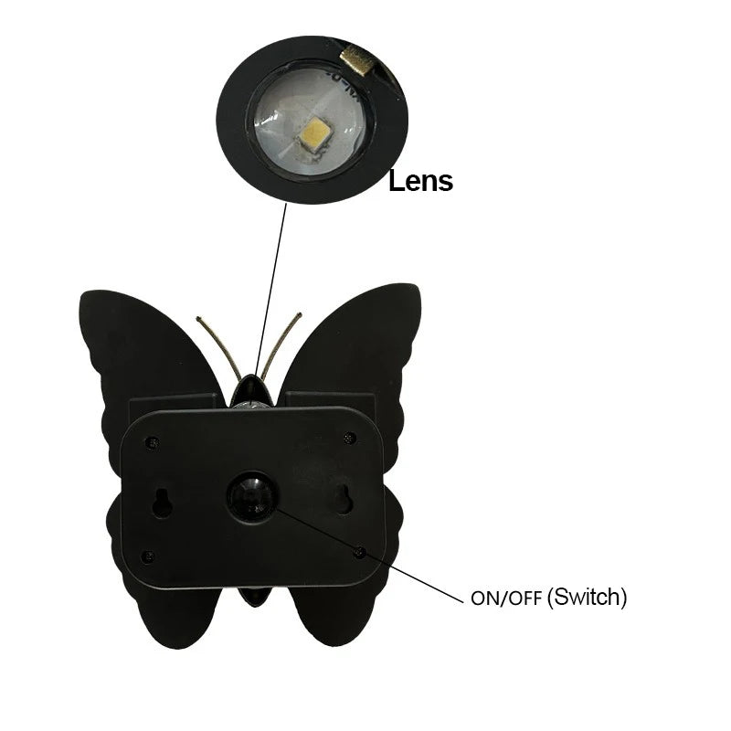 applique murale papillon led solaire moderne noire dorée extérieure adhésive on off
