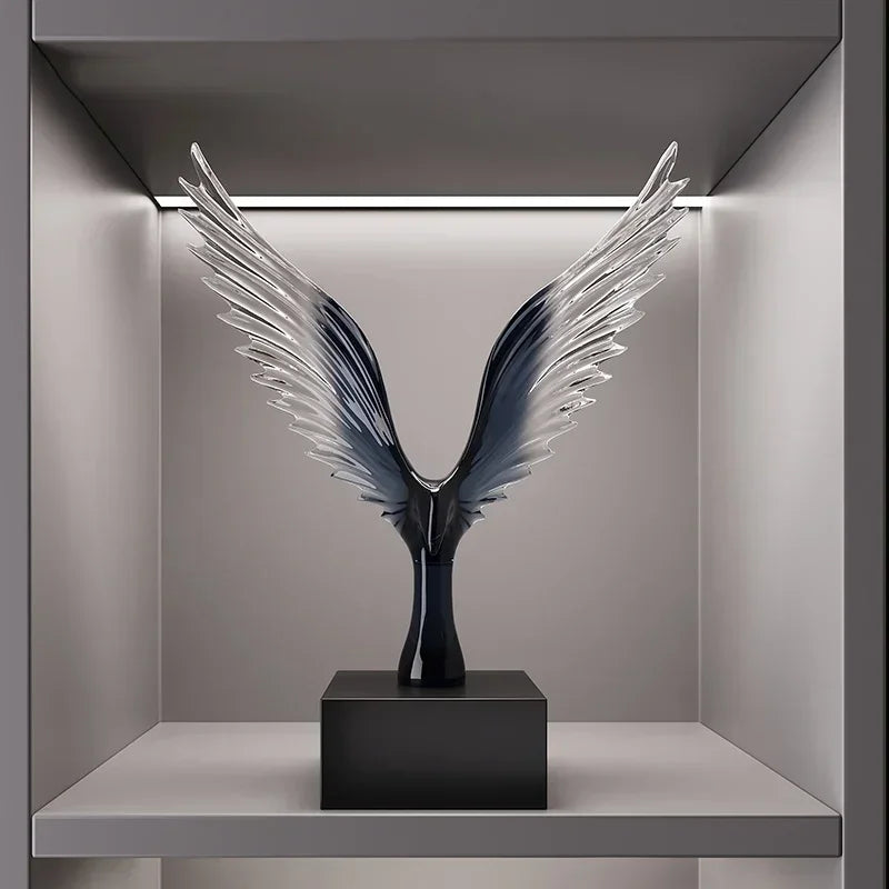 sculpture décorative moderne oiseau aigle noir ailes transparentes dimension 22x9x30