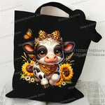 sac main toile vache léopard tournesol poignées détachables dessin animé adolescents femmes fête appliques