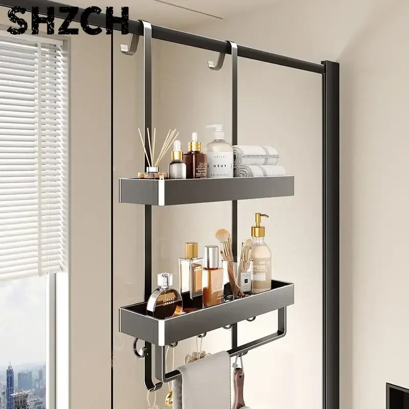 étagère douche adhésive aluminium moderne multifonctionnelle stable argente argentée lisse opaquet rechargeable