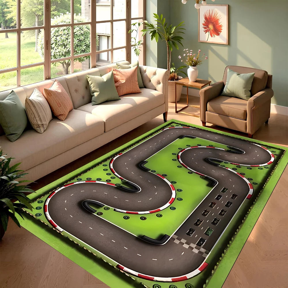 tapis moderne route course fleur vert gris blanc rouge bleu adhésif salon chambre decoration