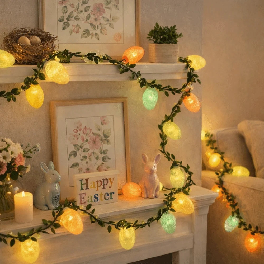guirlande lumineuse led blanc jaune orange vert texture craquelée moderne pâques anniversaire noël festive