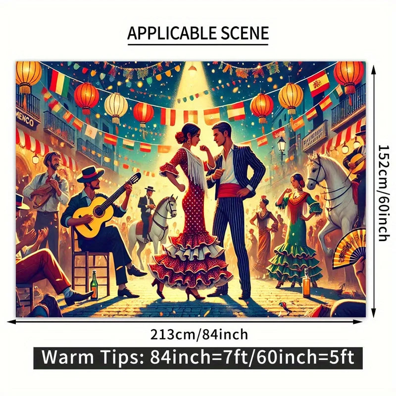 toile fond multicolore danseurs flamenco lanternes drapeaux musique événements festifs anniversaires mariages noëlnaissance