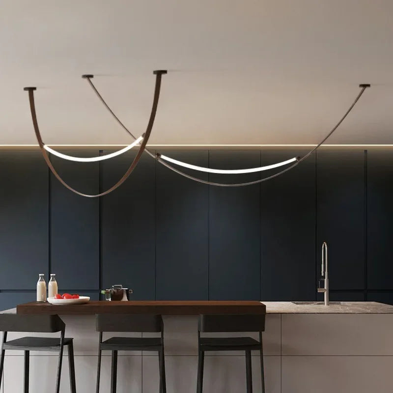 suspension lumineuse moderne marron clair blanc clips dorés 100cm 120cm 150cm 170cm lumière froide
