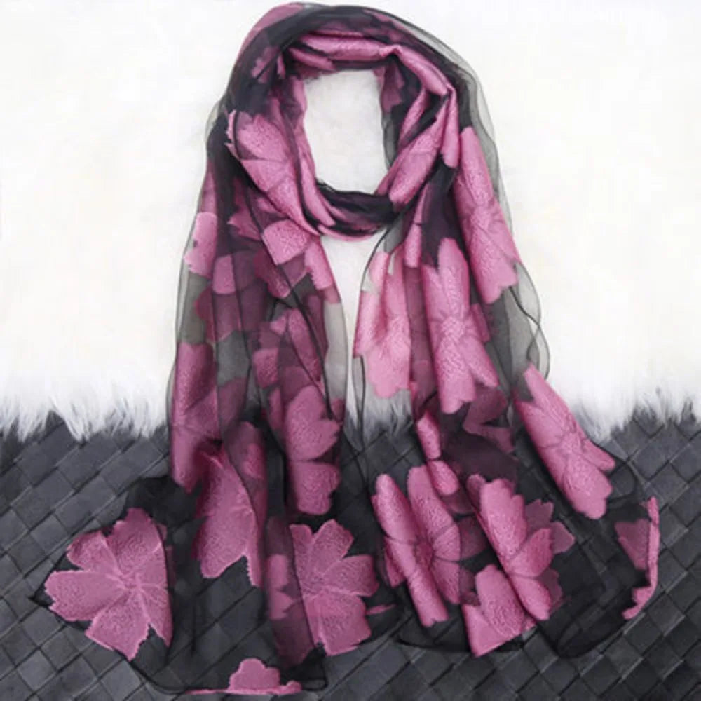 écharpe fleur printemps été femme extérieure polyester longue mode feuilles transparente