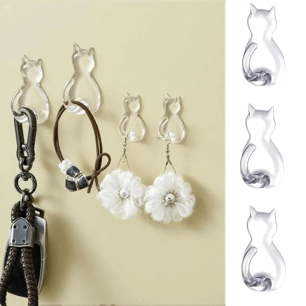 crochets décoratifs chat transparent adhésifs accessoires ménagers modernes serviettes clés bijoux cheveux étanches multiplications