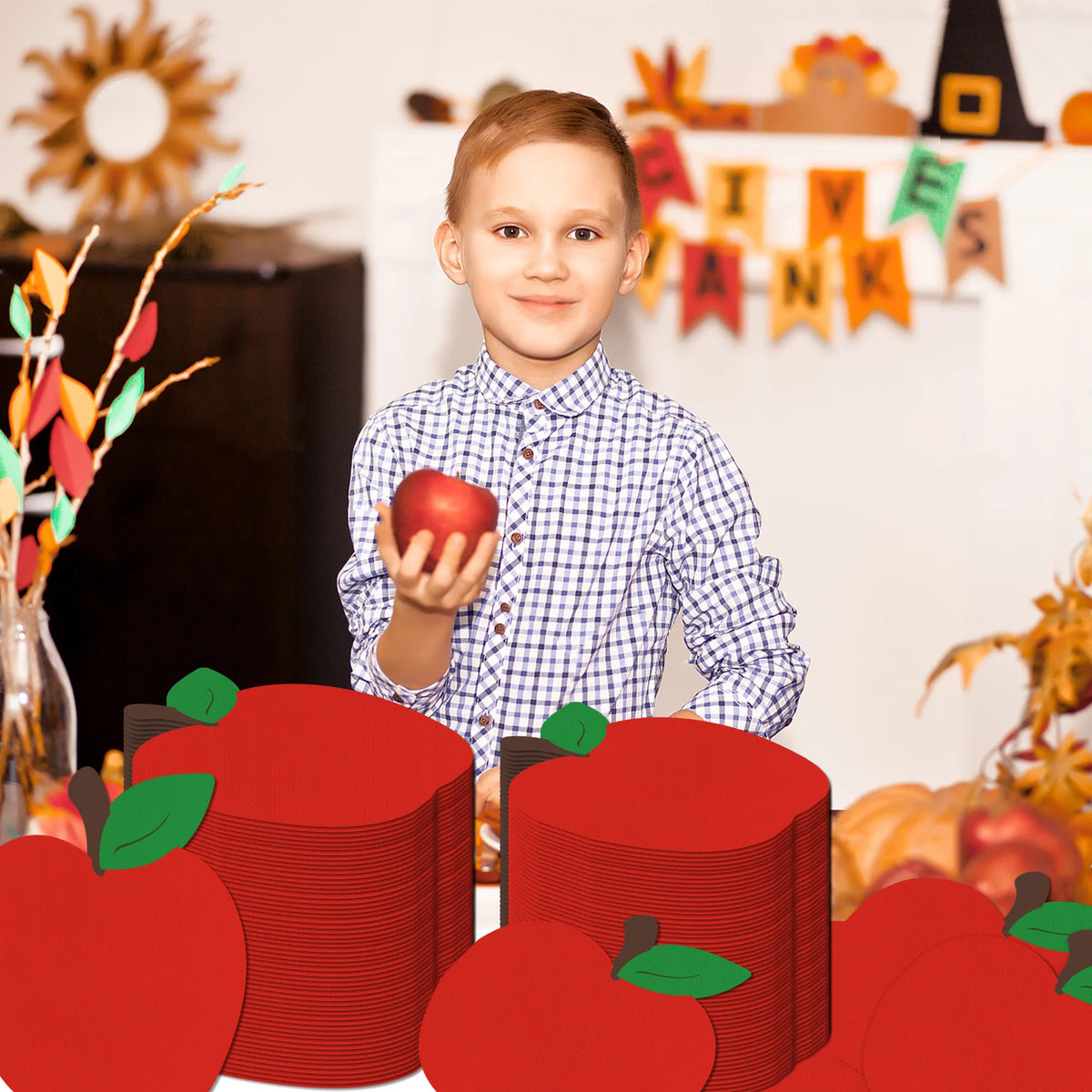 serviettes jetables forme pomme rouge feuilles vertes anniversaire mariage fêtes enfants noël valentin