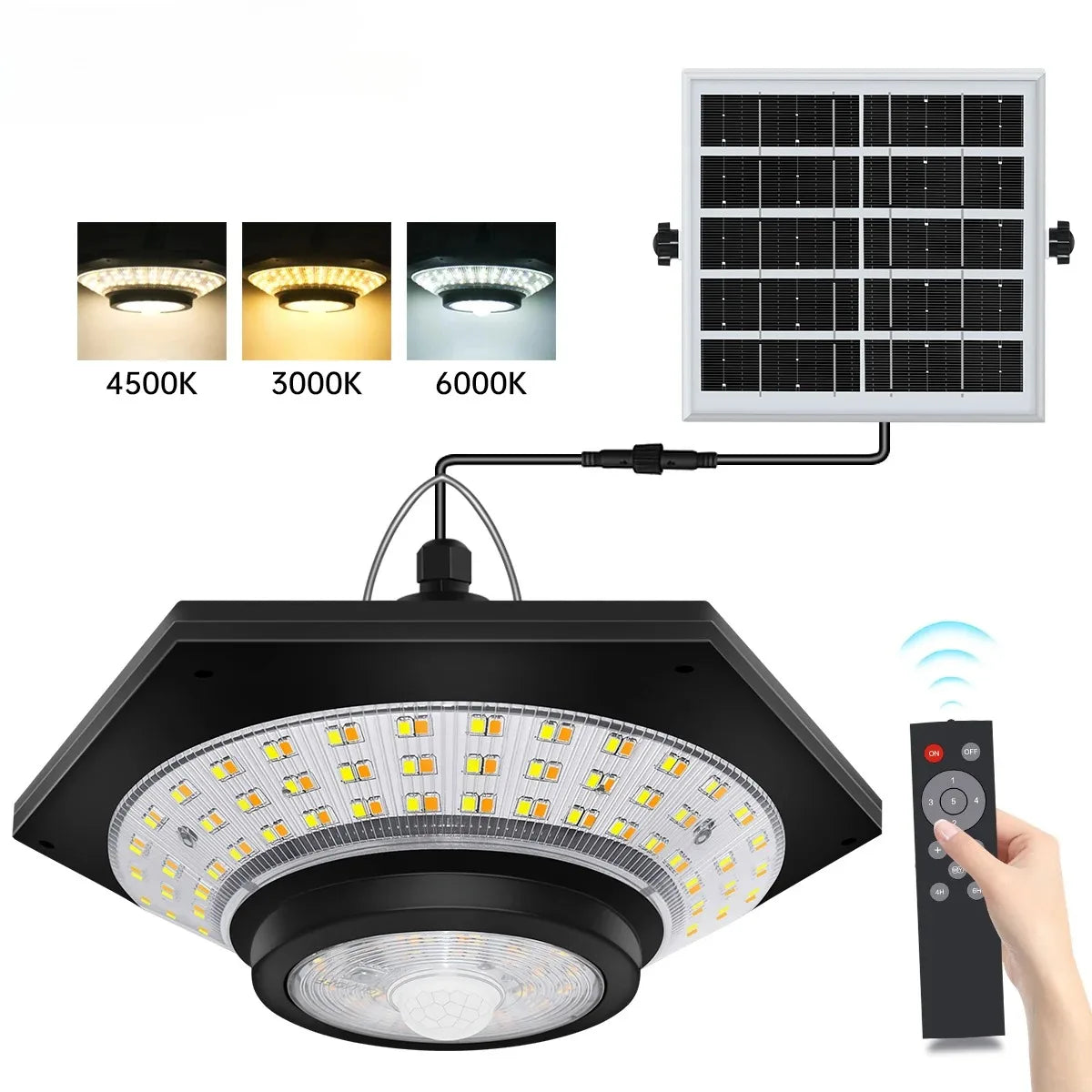 lampe solaire noire moderne 228 led 1000lm ip65 télécommande eyelets autonomesurgence