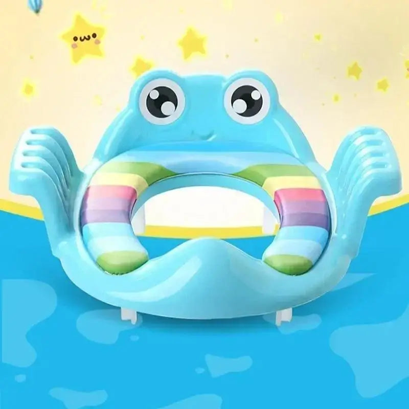 assise toilette enfant grenouille rose vert bleu rayures multicolores supports blancs ludique animalier