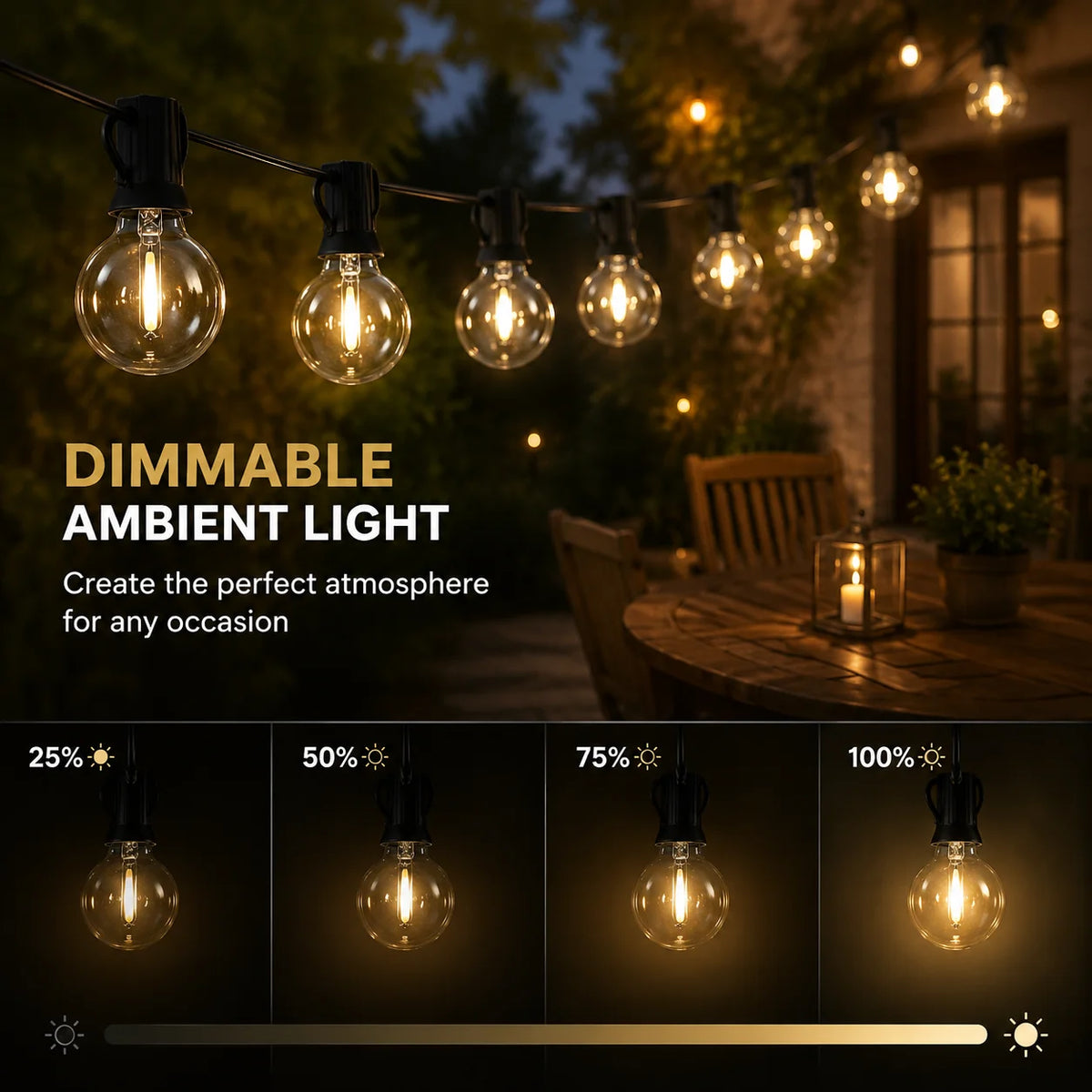 guirlande lumineuse verre vintage ampoules led étanches 220v noir ambre blanc