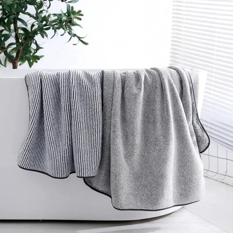 serviette bain fibre bambou rayée gris moderne absorption rapide 70x35cm
