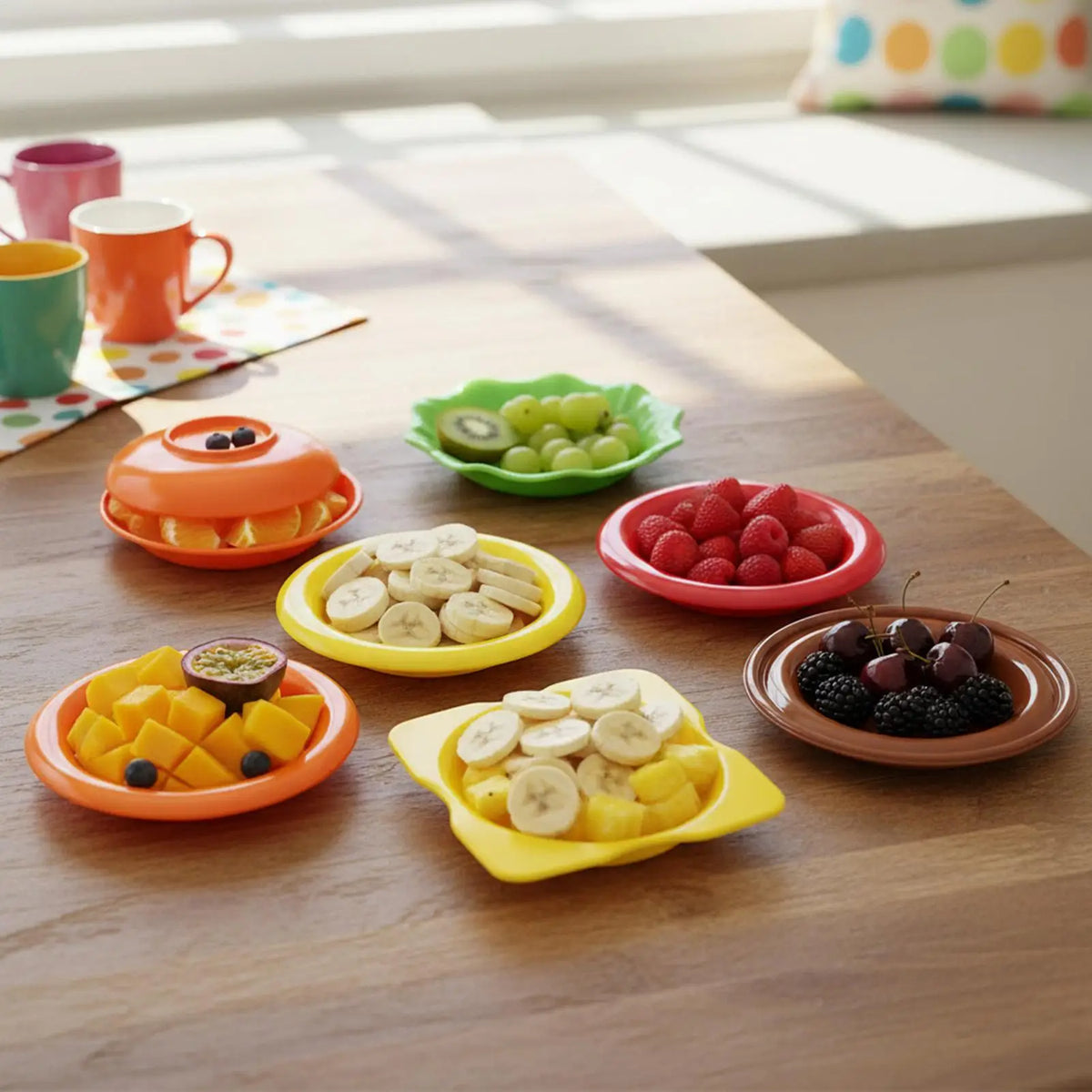 assiettes hamburger couleur fruit rondelles fromage viande sauce garniture enfant créatif humoristique table festive
