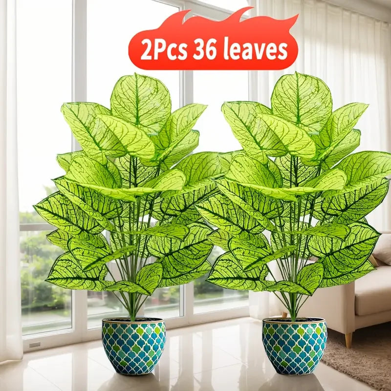 plantes artificielles feuilles vertes pots bleus blancs décoration extérieure résistante UV tropical 75cm anniversaire