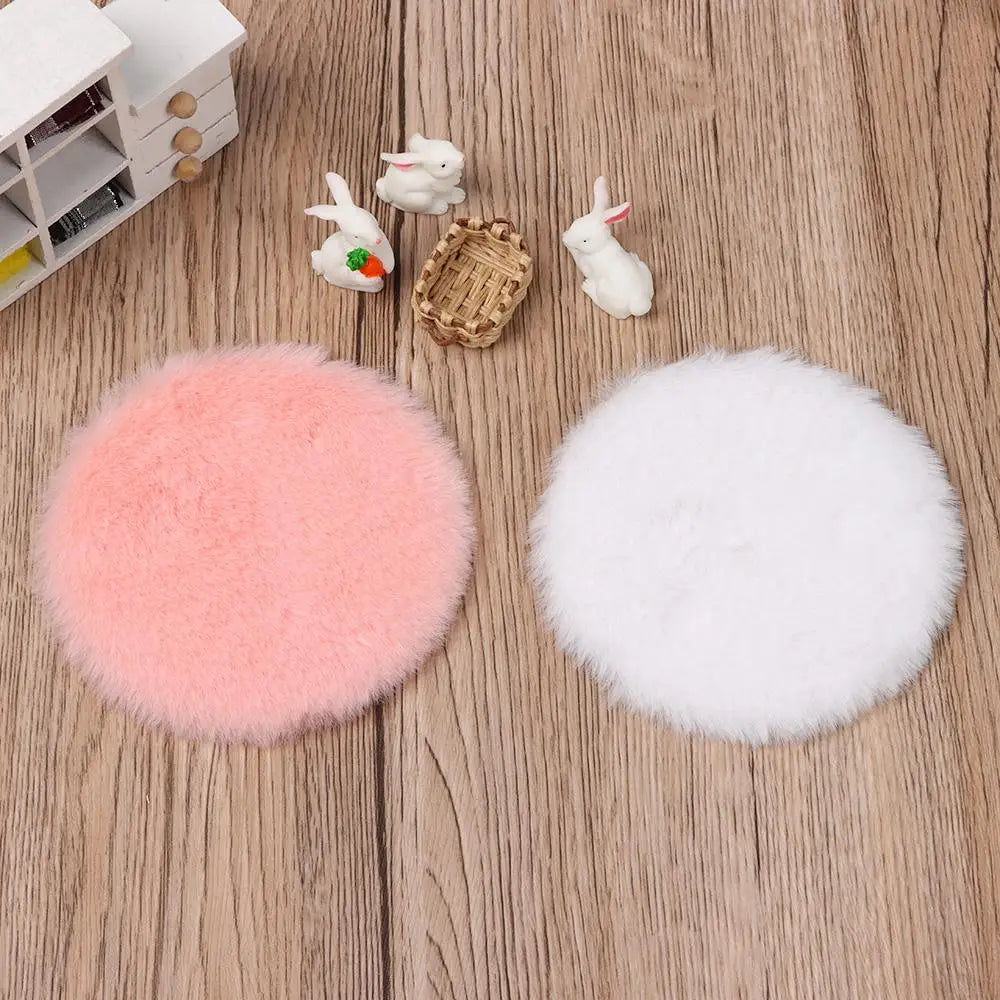 tapis peluche douce moderne rose blanc 11cm 18cm 18.5cm 8cm accessoire poupée maison jouet