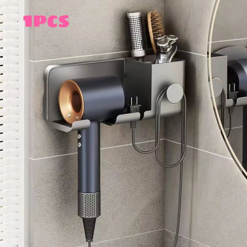 séchoir cheveux support mural moderne gris cuivre brosse rasoir crème
