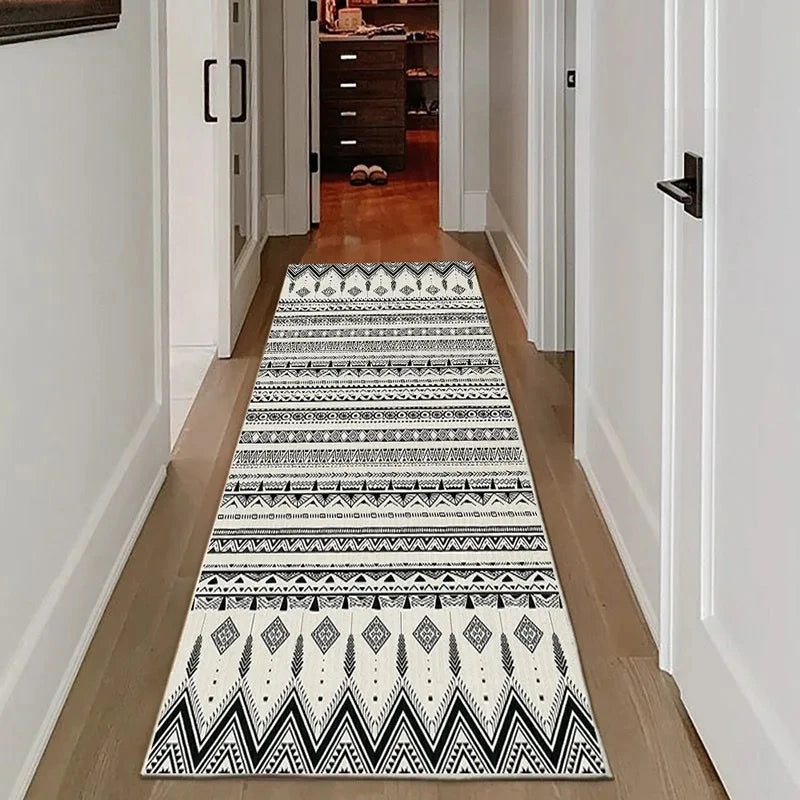 tapis couloir moderne motif floral anti dérapant polyester polypropylène noir blanc rouge vert jaune