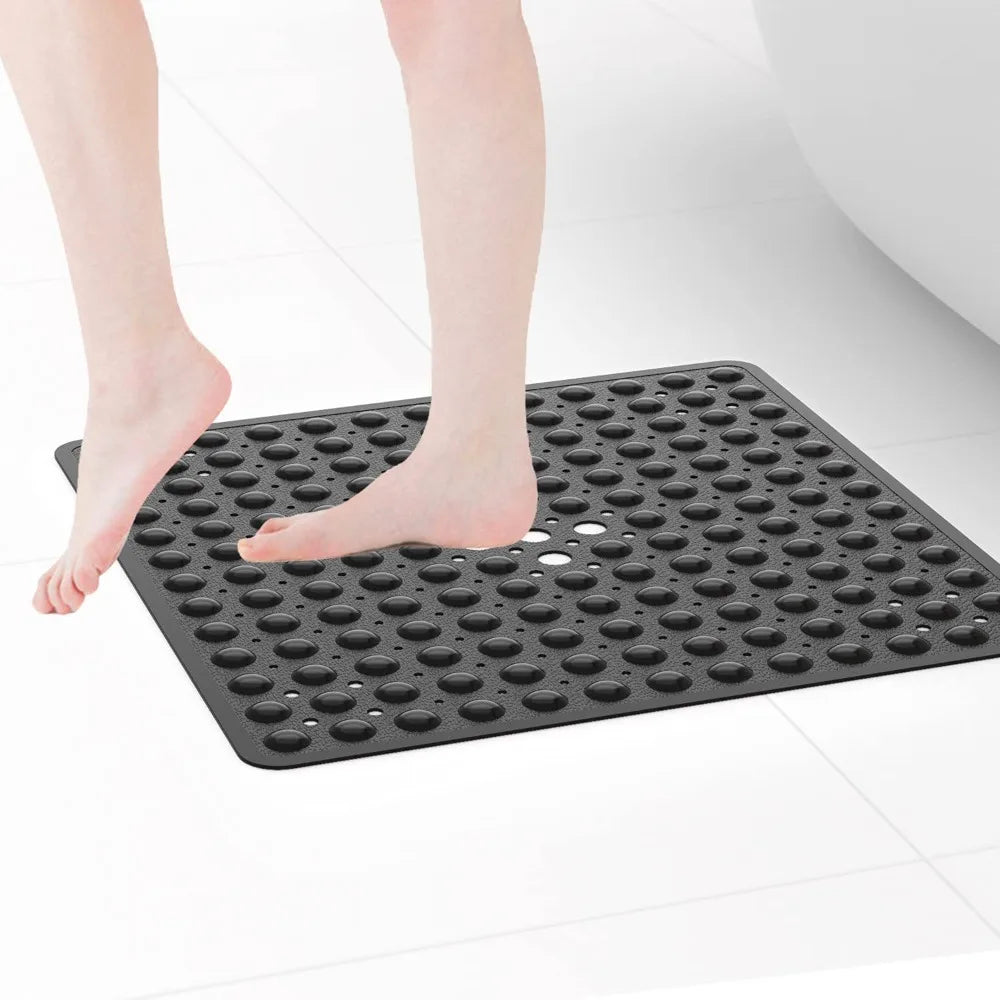 tapis bain antidérapant pvc bleu blanc noir perforé moderne adhésif 53x53cm
