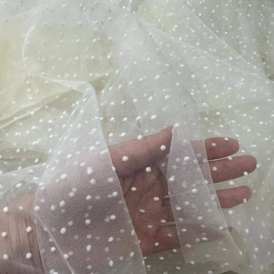 tissu polyester blanc beige noir motif dot moderne élégant dentelle respirant bricolage 150cm