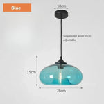Suspension lumineuse verre soufflé moderne couleur transparent brun rouge bleu ampoule filament câble noir