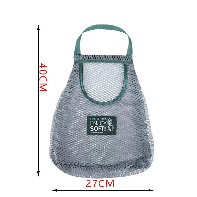 sac rangement maille gris vert moderne poignées crochets LIFE IS HARD ENJOY SOFT