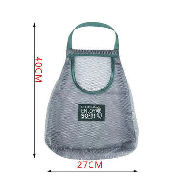 sac rangement maille gris vert moderne poignées crochets LIFE IS HARD ENJOY SOFT