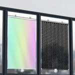 stores solaires gris noir vert bleu rose motif géométrique clips magnétiques opaques modernes